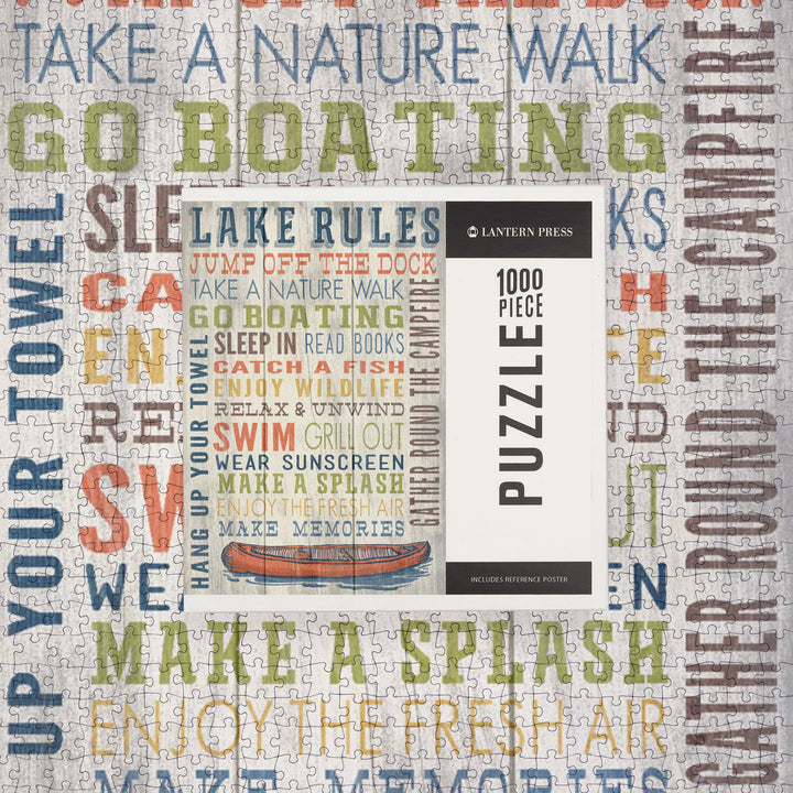 Lake Rules, Rustic Typography, Jigsaw Puzzle Puzzle Lantern Press 