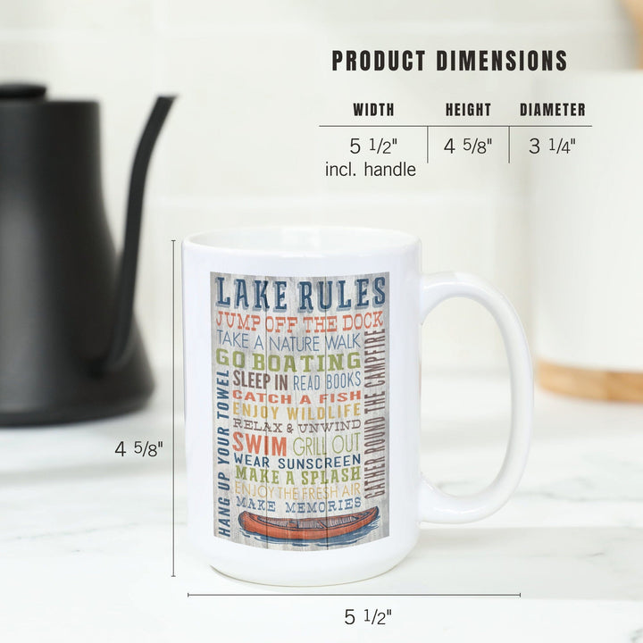 Lake Rules, Rustic Typography, Lantern Press Artwork, Ceramic Mug Mugs Lantern Press 