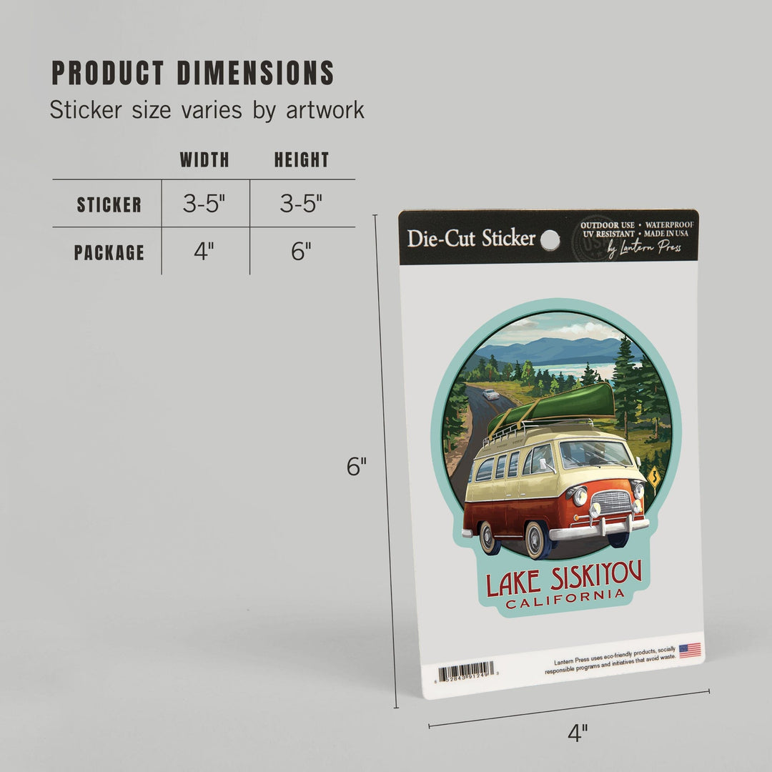 Lake Siskiyou, California, Camper Van, Contour, Vinyl Sticker - Lantern Press