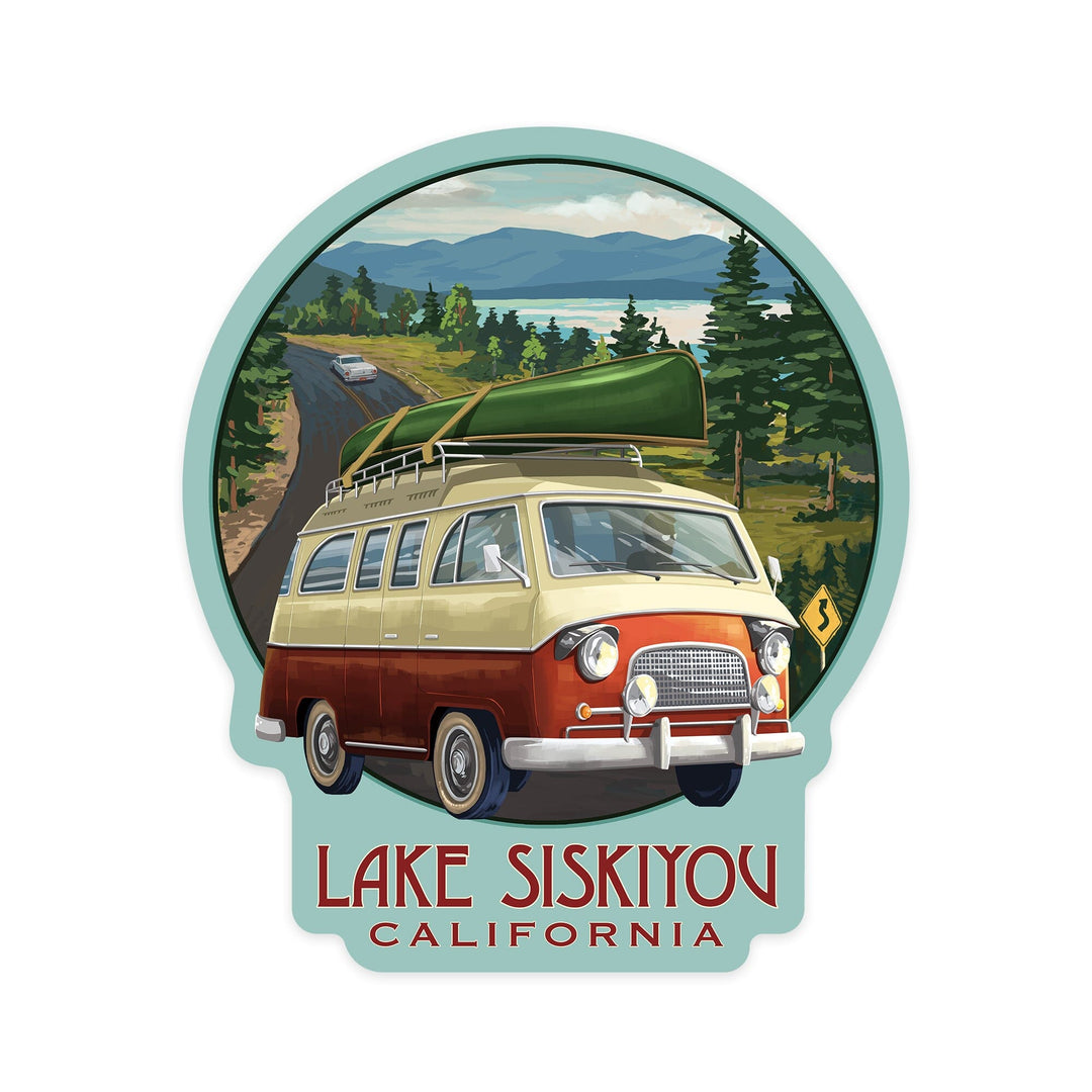 Lake Siskiyou, California, Camper Van, Contour, Vinyl Sticker - Lantern Press