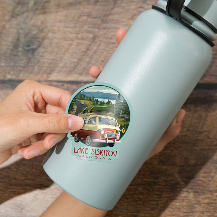 Lake Siskiyou, California, Camper Van, Contour, Vinyl Sticker - Lantern Press