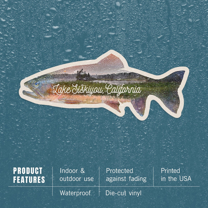 Lake Siskiyou, California, Double Exposure Trout, Contour Press, Vinyl Sticker - Lantern Press