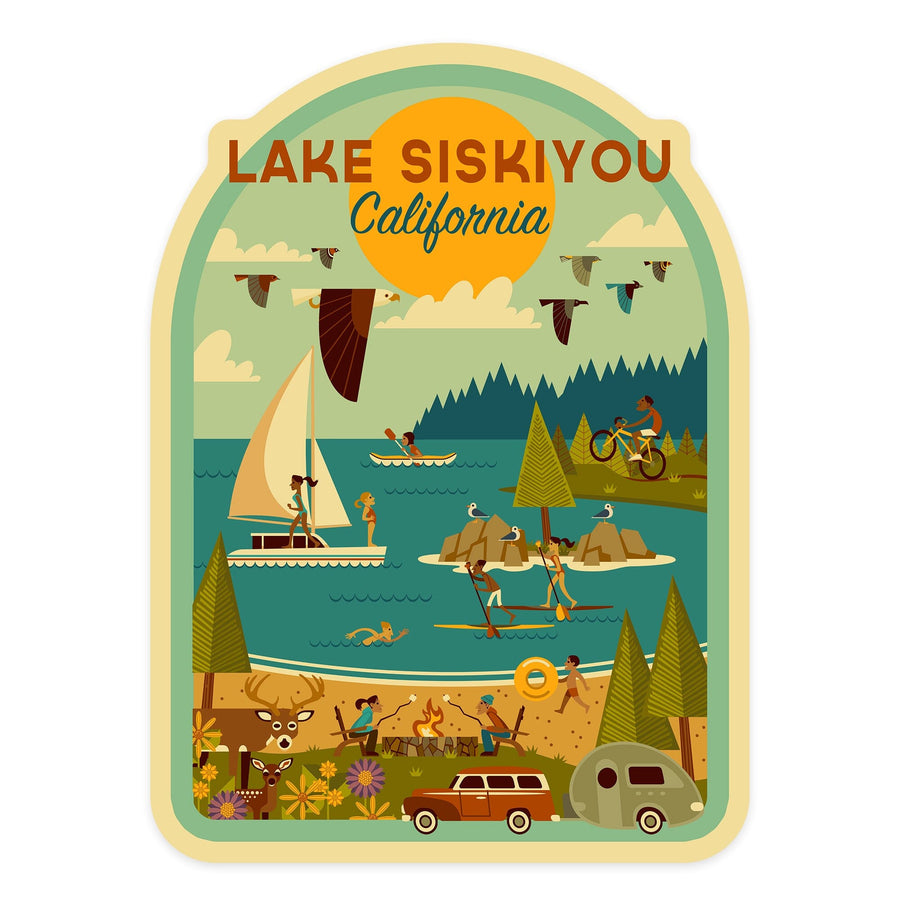 Lake Siskiyou, California, Lake Geometric, Contour, Vinyl Sticker - Lantern Press