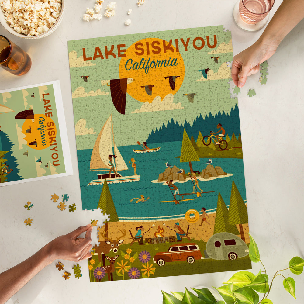 Lake Siskiyou, California, Lake Geometric, Jigsaw Puzzle Puzzle Lantern Press 