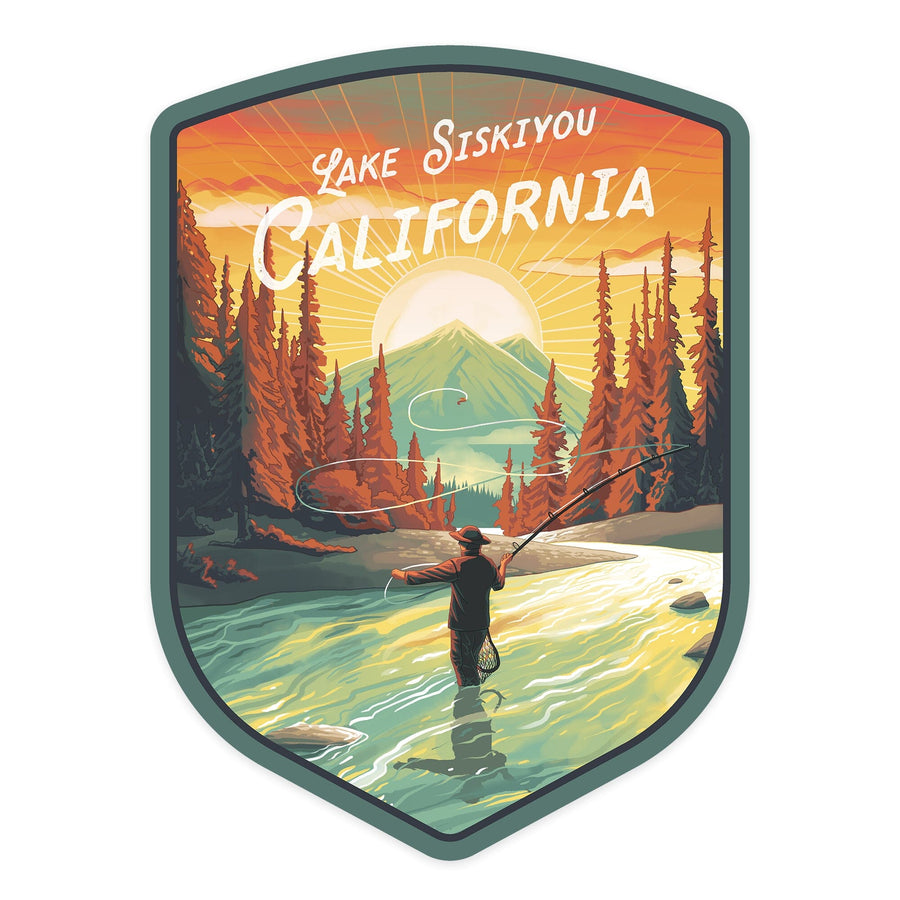 Lake Siskiyou, California, This is Living, Fishing with Mountain, Contour, Vinyl Sticker Sticker Lantern Press 