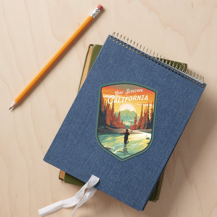 Lake Siskiyou, California, This is Living, Fishing with Mountain, Contour, Vinyl Sticker Sticker Lantern Press 