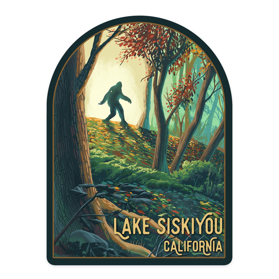 Lake Siskiyou, California, Wanderer, Bigfoot in Forest, Contour, Vinyl Sticker Sticker Lantern Press 
