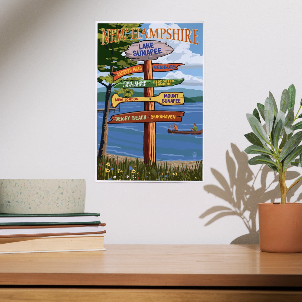 Lake Sunapee, New Hampshire, Destinations Signpost, Art & Giclee Prints Art Lantern Press 