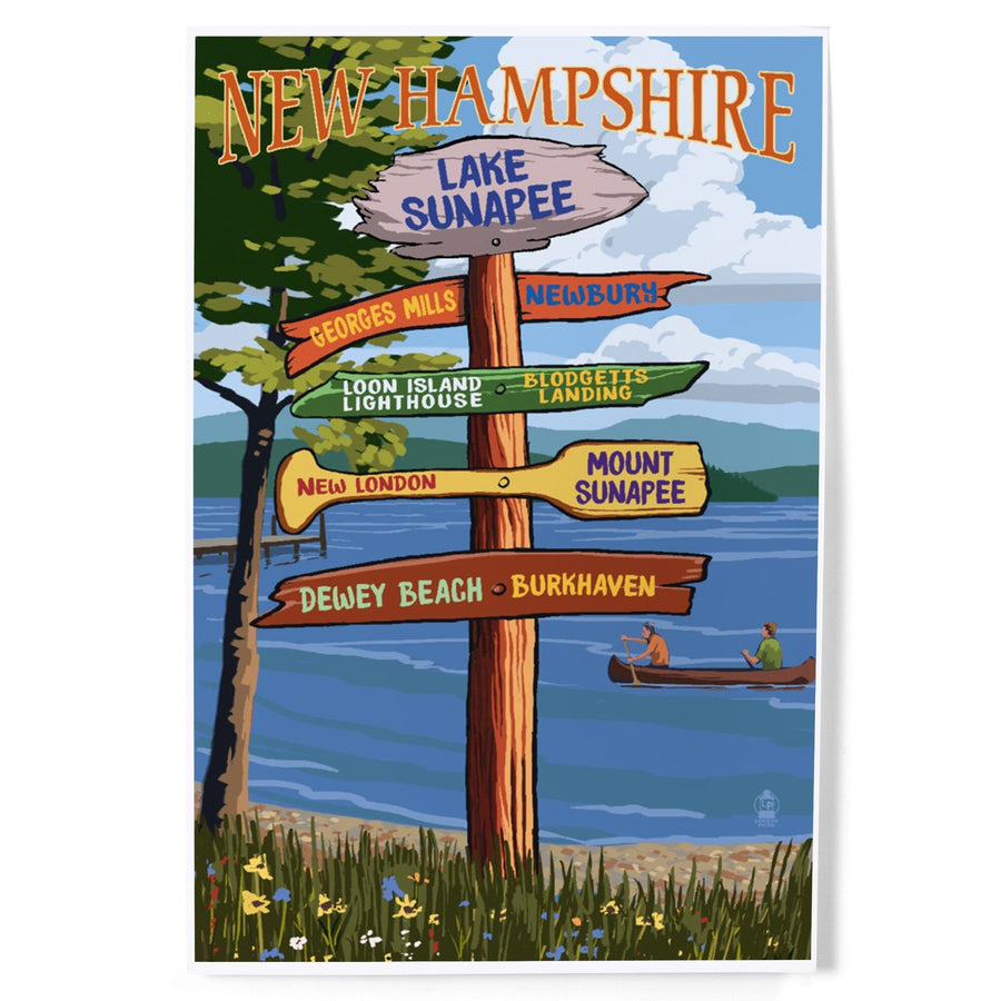 Lake Sunapee, New Hampshire, Destinations Signpost, Art & Giclee Prints Art Lantern Press 
