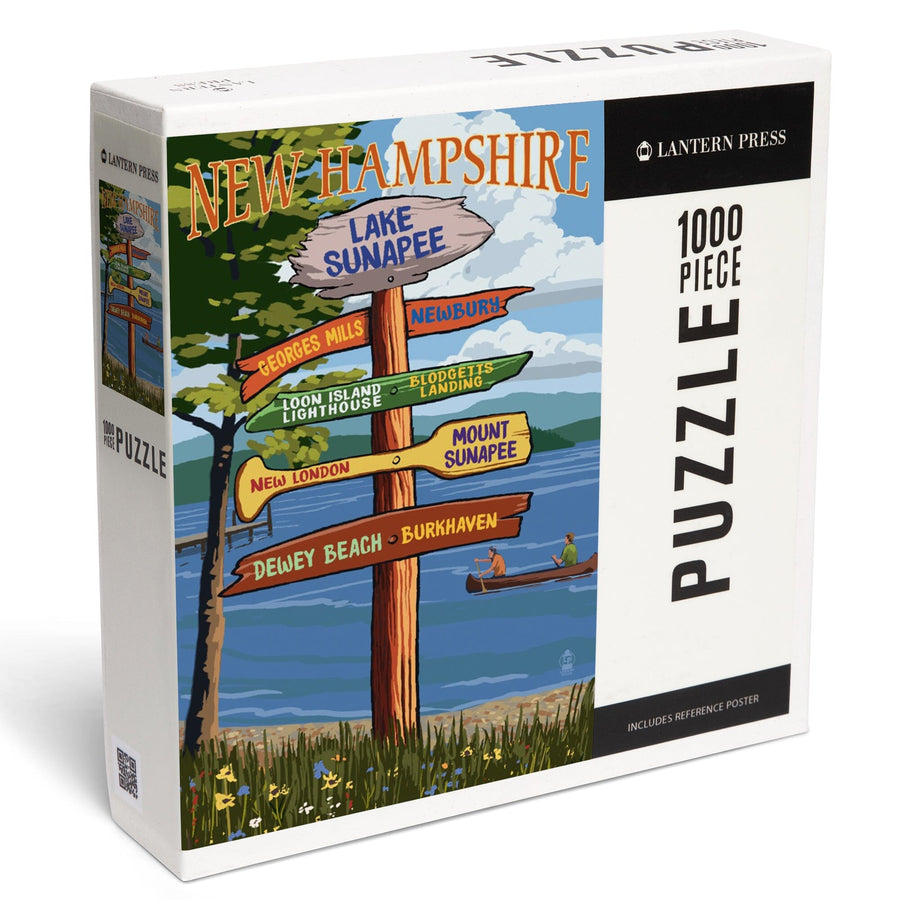 Lake Sunapee, New Hampshire, Destinations Signpost, Jigsaw Puzzle Puzzle Lantern Press 