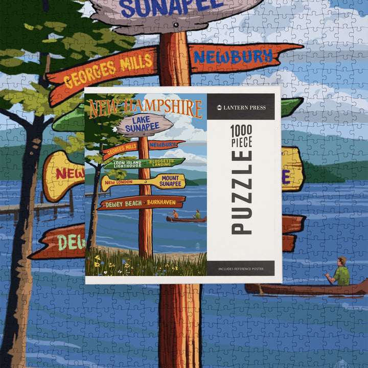 Lake Sunapee, New Hampshire, Destinations Signpost, Jigsaw Puzzle Puzzle Lantern Press 