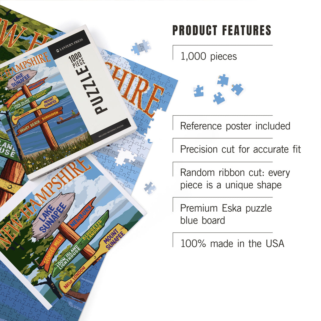 Lake Sunapee, New Hampshire, Destinations Signpost, Jigsaw Puzzle Puzzle Lantern Press 