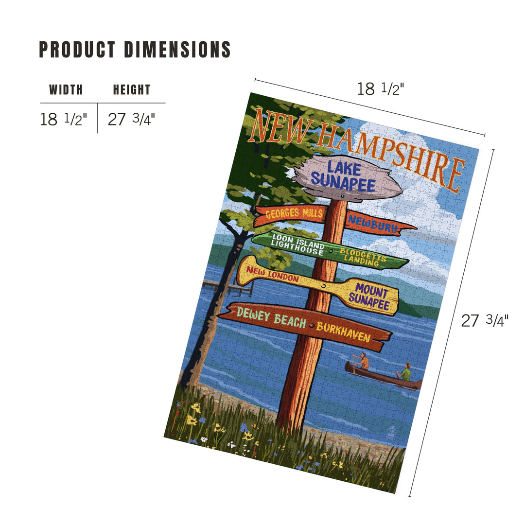 Lake Sunapee, New Hampshire, Destinations Signpost, Jigsaw Puzzle Puzzle Lantern Press 