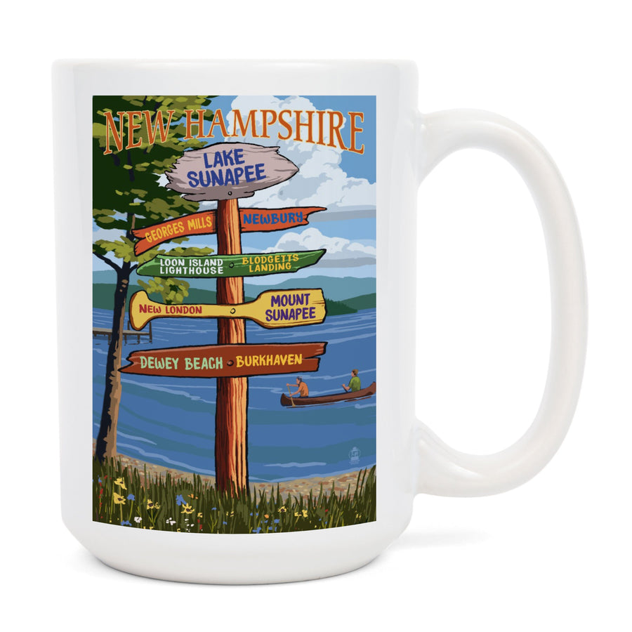 Lake Sunapee, New Hampshire, Destinations Signpost, Lantern Press Artwork, Ceramic Mug Mugs Lantern Press 