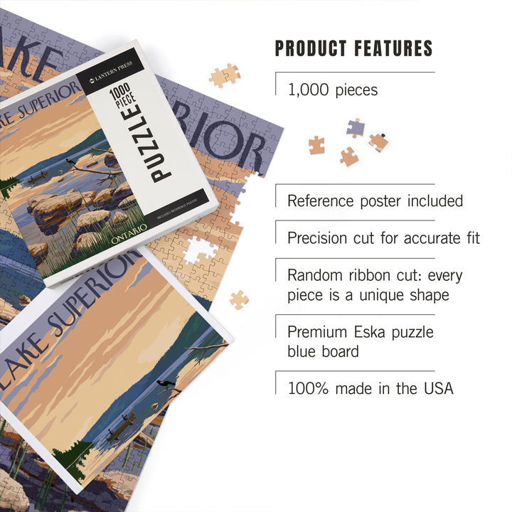 Lake Superior, Ontario, Canada, Lake Sunrise Scene, Jigsaw Puzzle Puzzle Lantern Press 