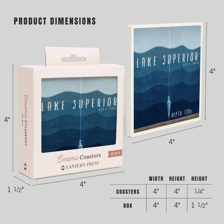 Lake Superior, Wisconsin, Lake Essentials, Lake Depth, Lantern Press Artwork, Coaster Set - Lantern Press