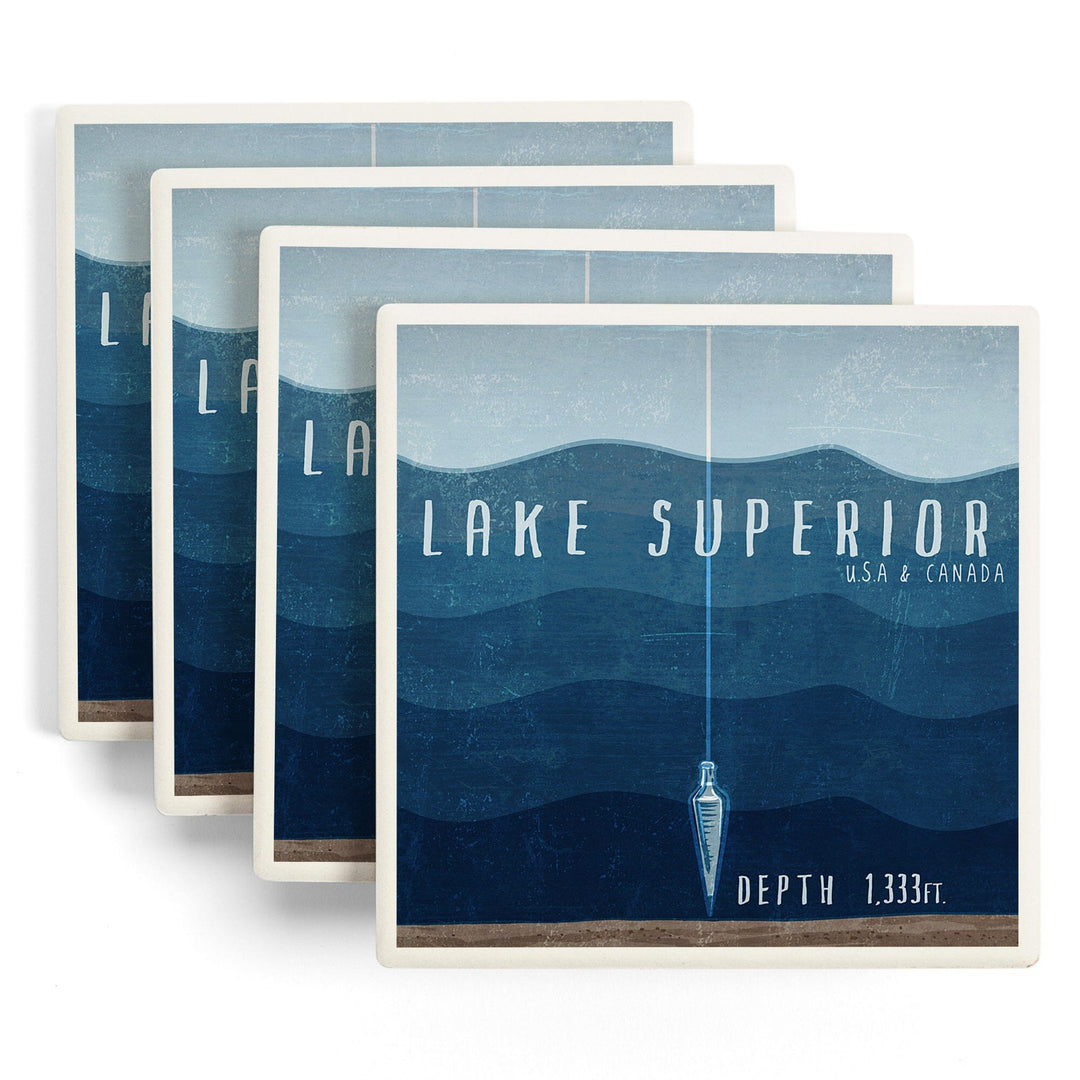 Lake Superior, Wisconsin, Lake Essentials, Lake Depth, Lantern Press Artwork, Coaster Set - Lantern Press