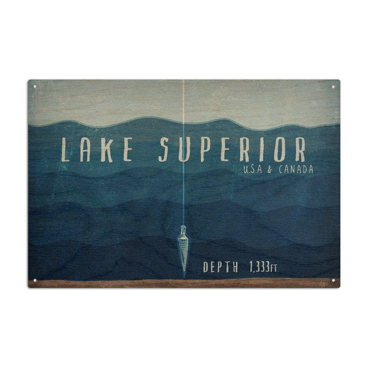 Lake Superior, Wisconsin, Lake Essentials, Lake Depth, Lantern Press Artwork, Wood Signs and Postcards Wood Lantern Press 6x9 Wood Sign 