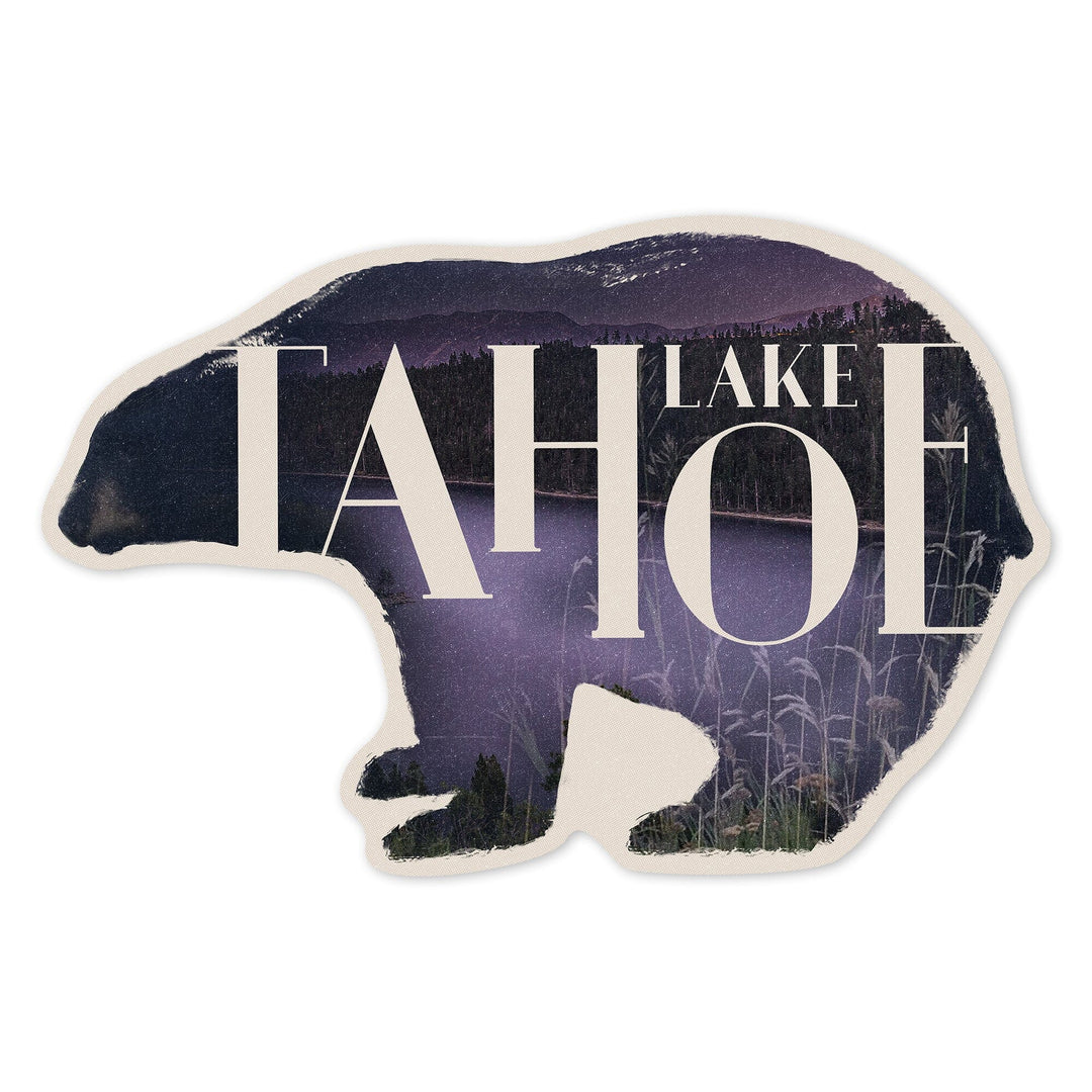 Lake Tahoe, Bear, Double Exposure, Contour, Vinyl Sticker Sticker Lantern Press 