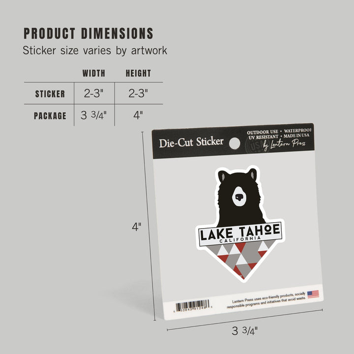 Lake Tahoe, Bear & Triangles, Contour, Lantern Press Artwork, Vinyl Sticker Sticker Lantern Press 