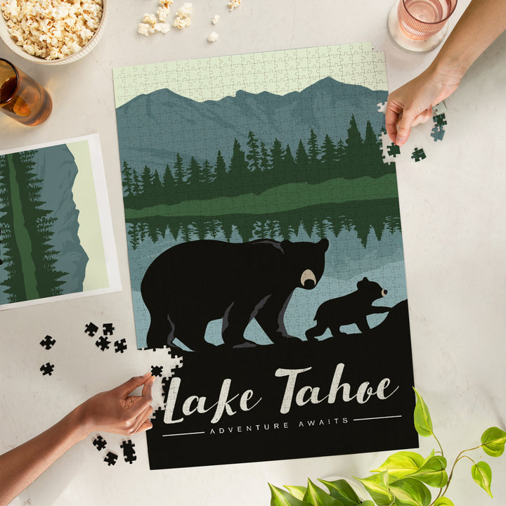 Lake Tahoe, Black Bear and Cub, Jigsaw Puzzle Puzzle Lantern Press 