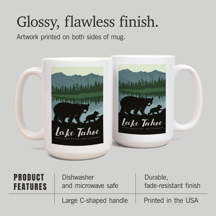 Lake Tahoe, Black Bear & Cub, Lantern Press Artwork, Ceramic Mug Mugs Lantern Press 
