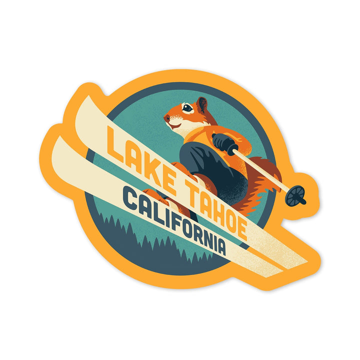 Lake Tahoe, California, Animal Activities Series, Ski Squirrel, Contour, Vinyl Sticker Sticker Lantern Press 