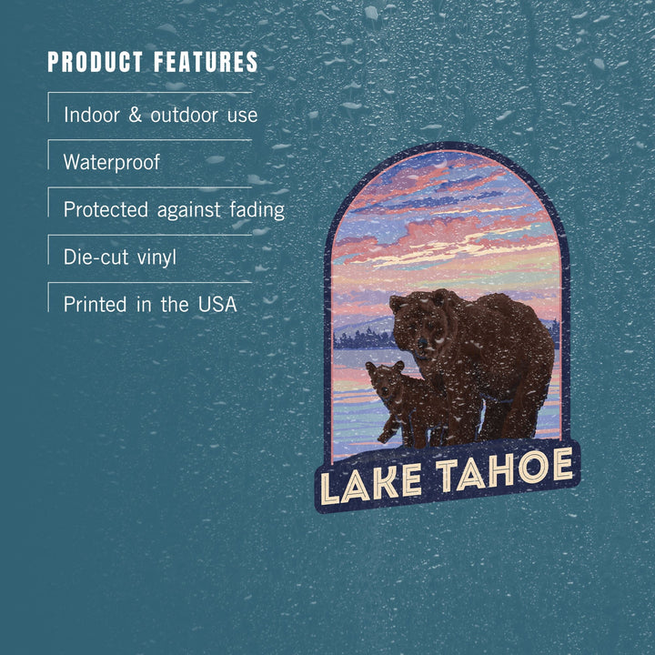 Lake Tahoe, California, Bear and Cub, Contour, Lantern Press Artwork, Vinyl Sticker - Lantern Press