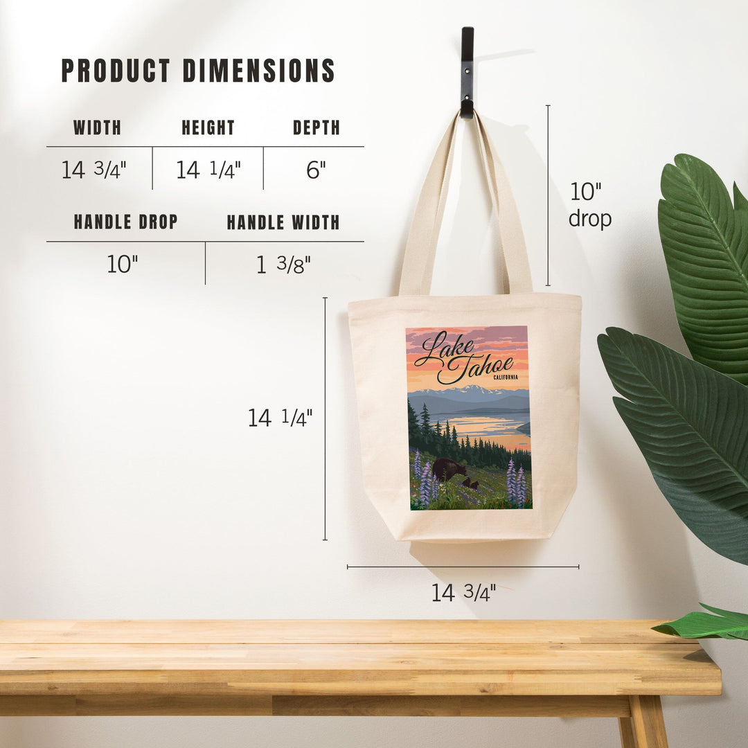 Lake Tahoe, California, Bear and Cubs with Spring Flowers, Tote Bag Totes Lantern Press 