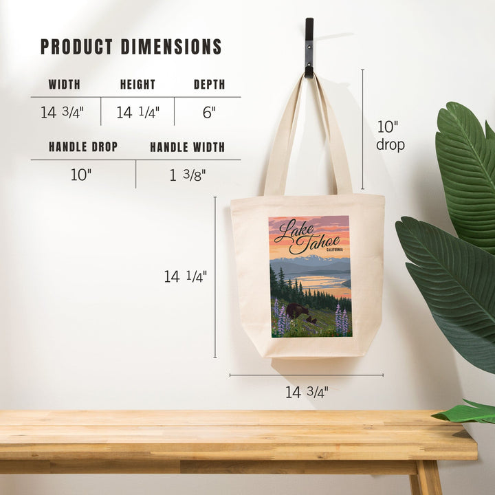 Lake Tahoe, California, Bear and Cubs with Spring Flowers, Tote Bag Totes Lantern Press 