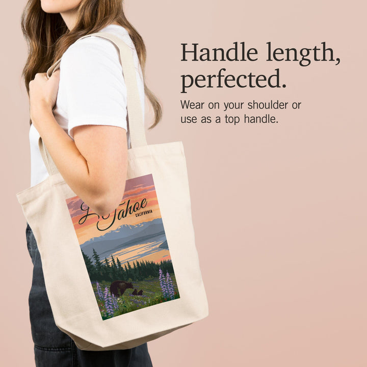 Lake Tahoe, California, Bear and Cubs with Spring Flowers, Tote Bag Totes Lantern Press 