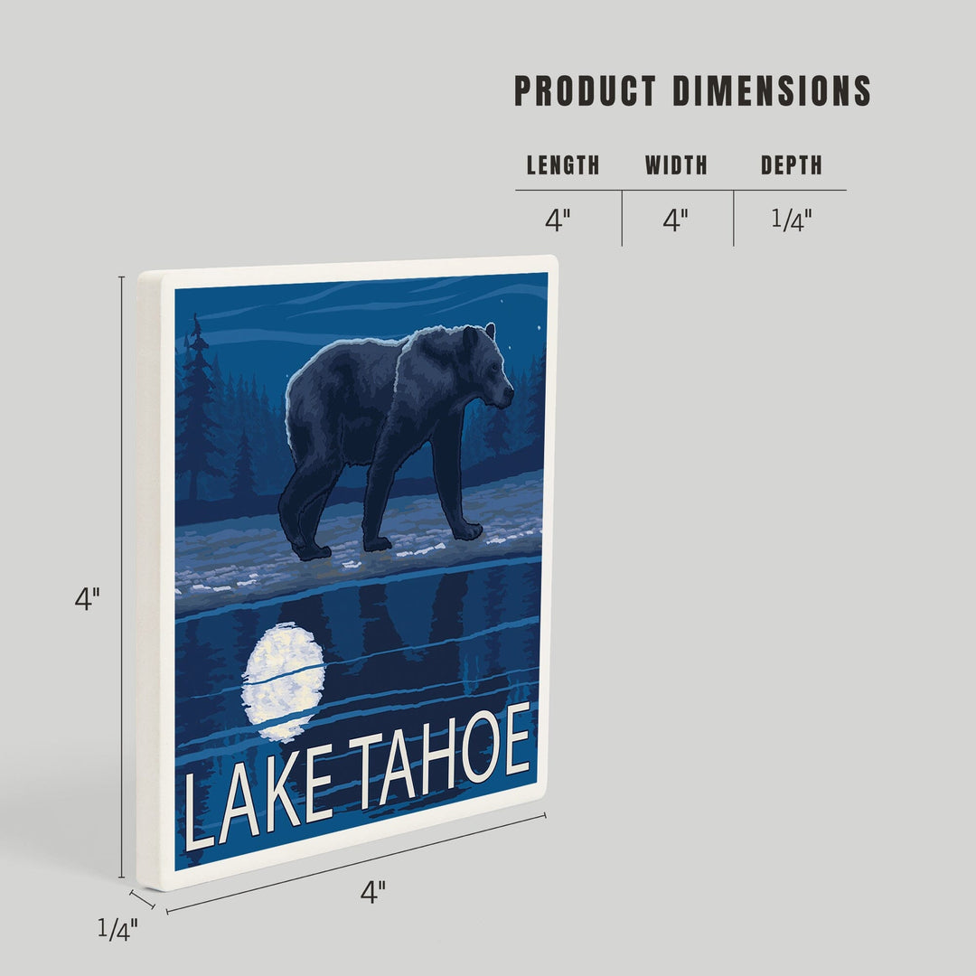Lake Tahoe, California, Bear at Night, Coasters Coasters Lantern Press 