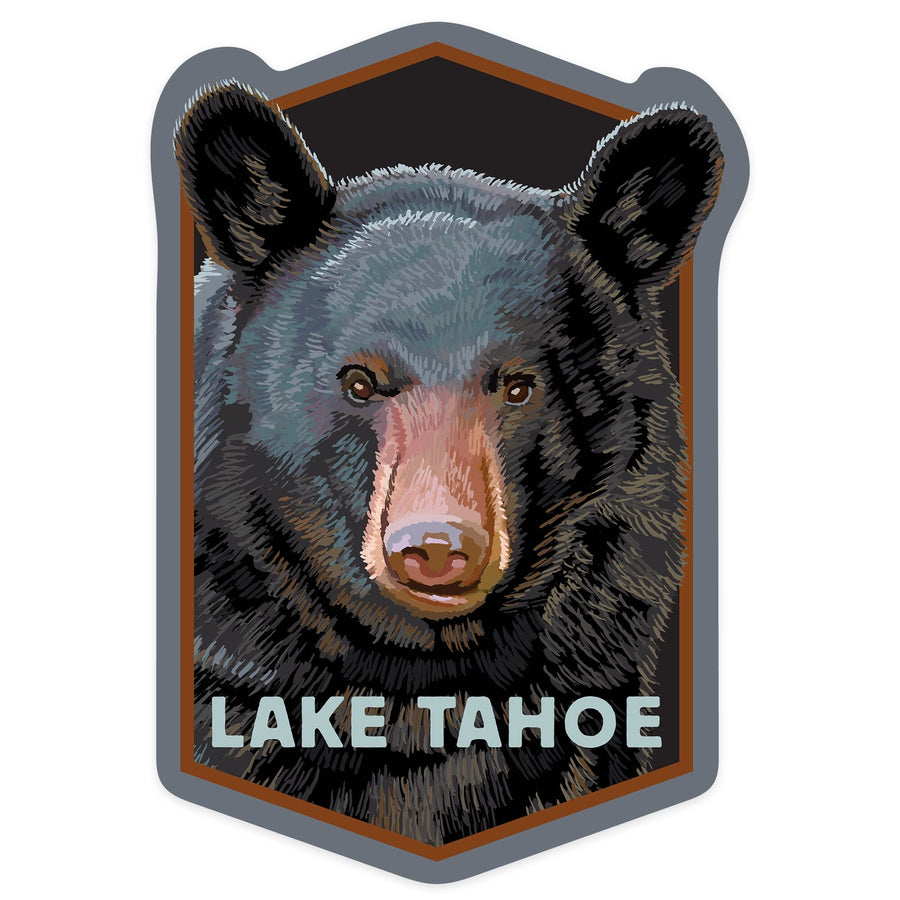 Lake Tahoe, California, Bear Face, Contour, Lantern Press Artwork, Vinyl Sticker - Lantern Press