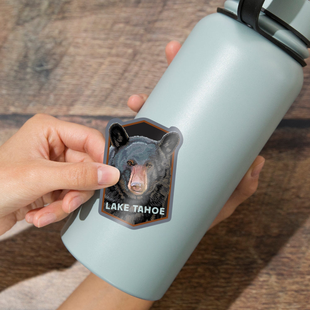 Lake Tahoe, California, Bear Face, Contour, Lantern Press Artwork, Vinyl Sticker - Lantern Press