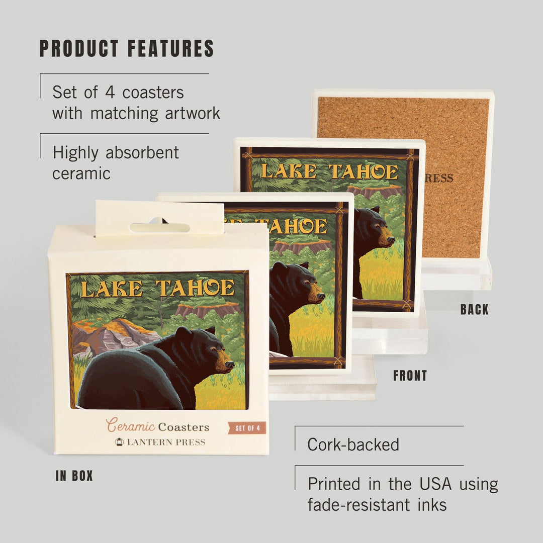 Lake Tahoe, California, Bear in Forest, Coasters Coasters Lantern Press 