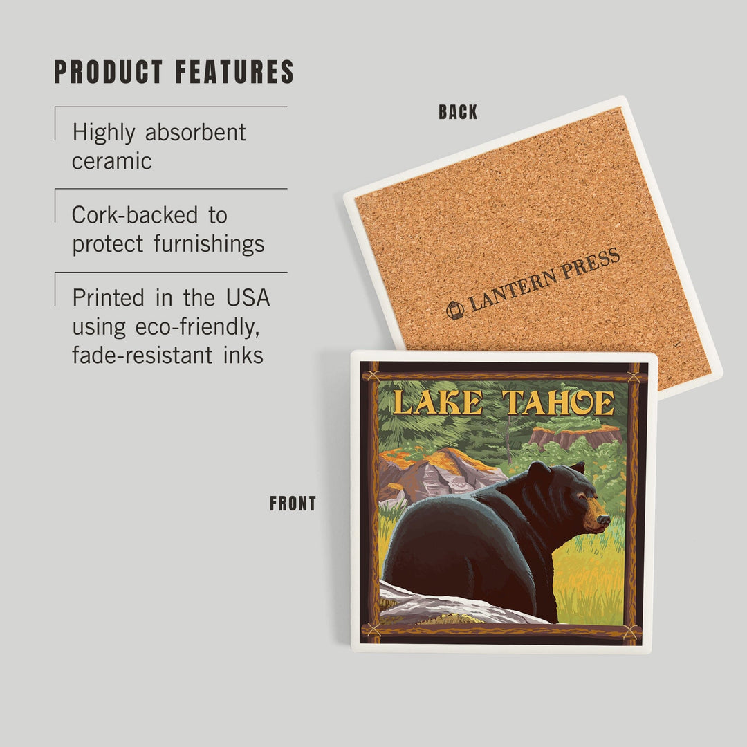 Lake Tahoe, California, Bear in Forest, Coasters Coasters Lantern Press 
