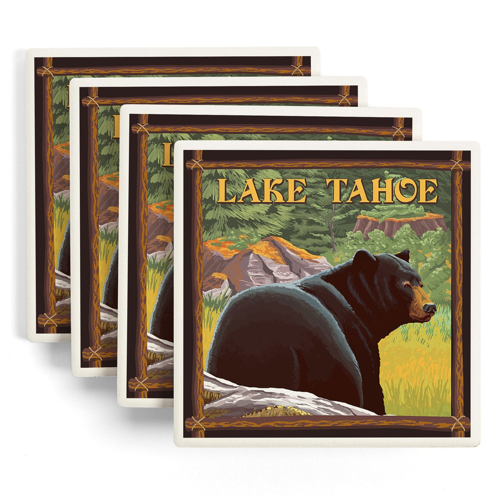 Lake Tahoe, California, Bear in Forest, Coasters Coasters Lantern Press 