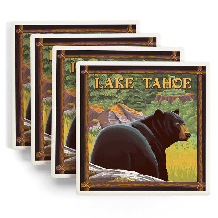 Lake Tahoe, California, Bear in Forest, Coasters Coasters Lantern Press 