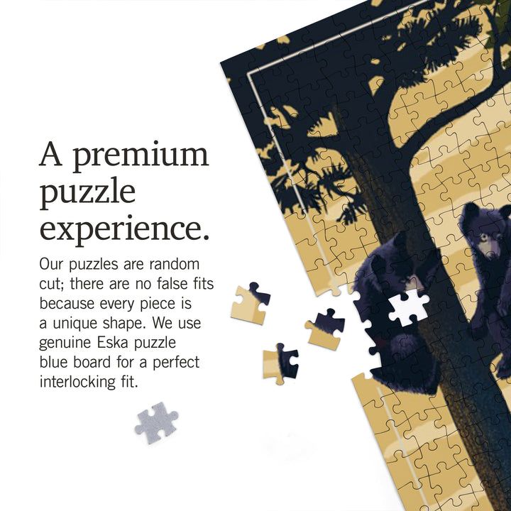 Lake Tahoe, California, Black Bears, Lithograph, Jigsaw Puzzle Puzzle Lantern Press 