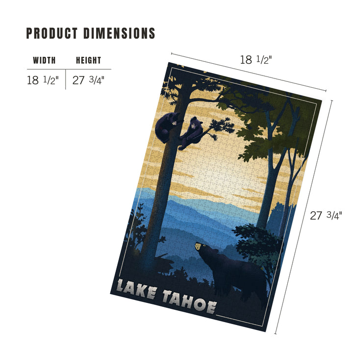 Lake Tahoe, California, Black Bears, Lithograph, Jigsaw Puzzle Puzzle Lantern Press 