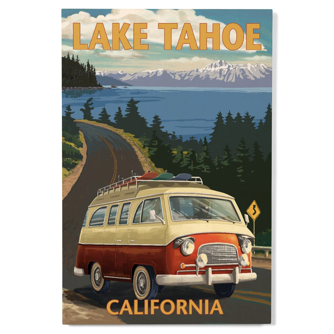Lake Tahoe, California, Camper Van, Lantern Press Artwork, Wood Signs and Postcards Wood Lantern Press 