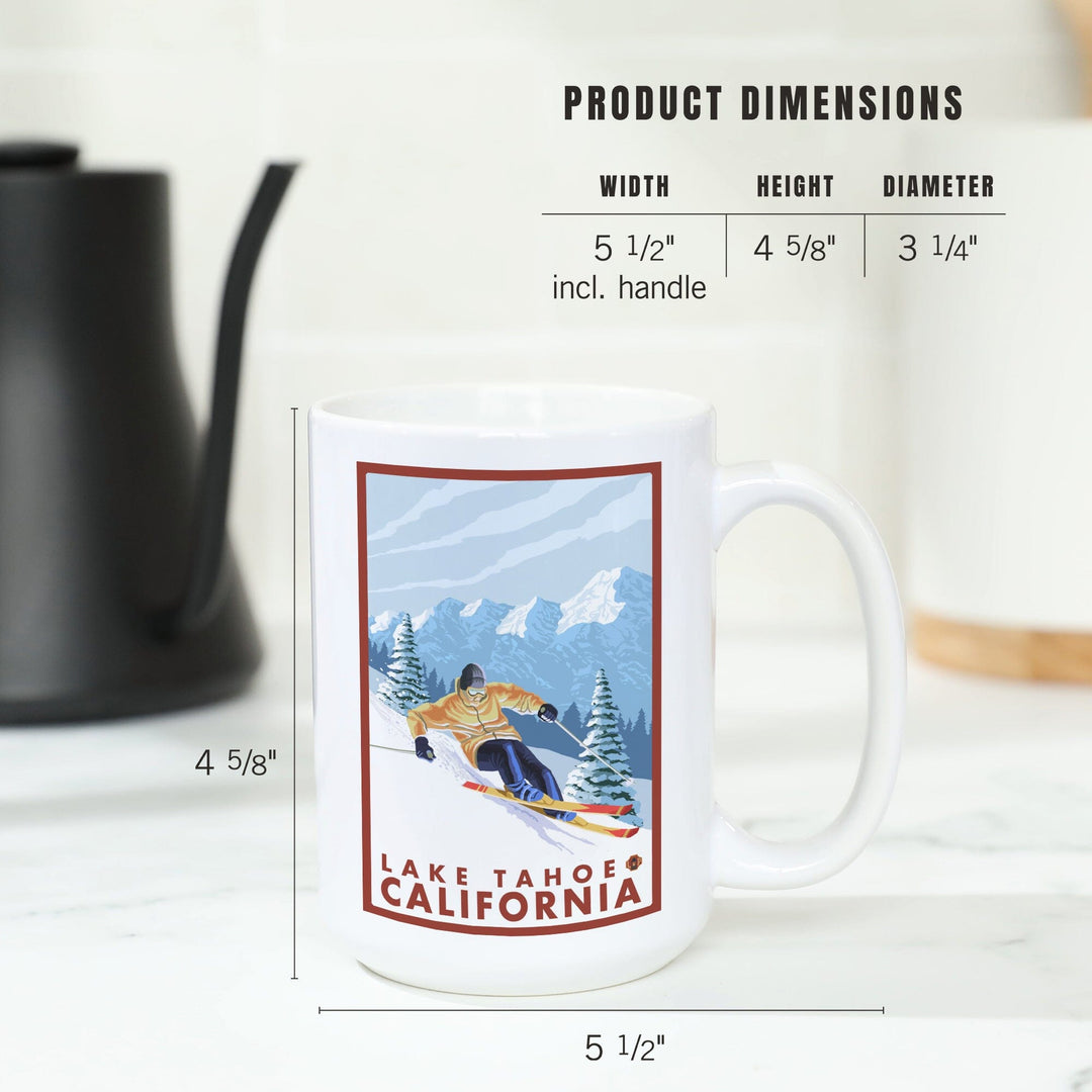 Lake Tahoe, California, Downhill Snow Skier, Ceramic Mug Mugs Lantern Press 