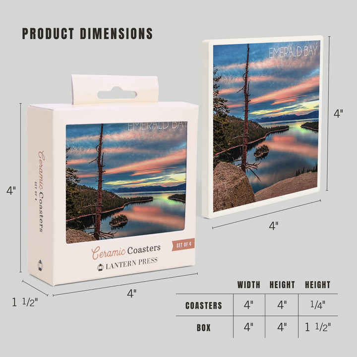 Lake Tahoe, California, Emerald Bay, Lake & Mirrored Sky, Lantern Press Photography, Coaster Set - Lantern Press