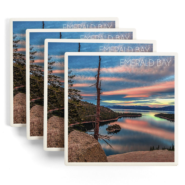 Lake Tahoe, California, Emerald Bay, Lake & Mirrored Sky, Lantern Press Photography, Coaster Set - Lantern Press