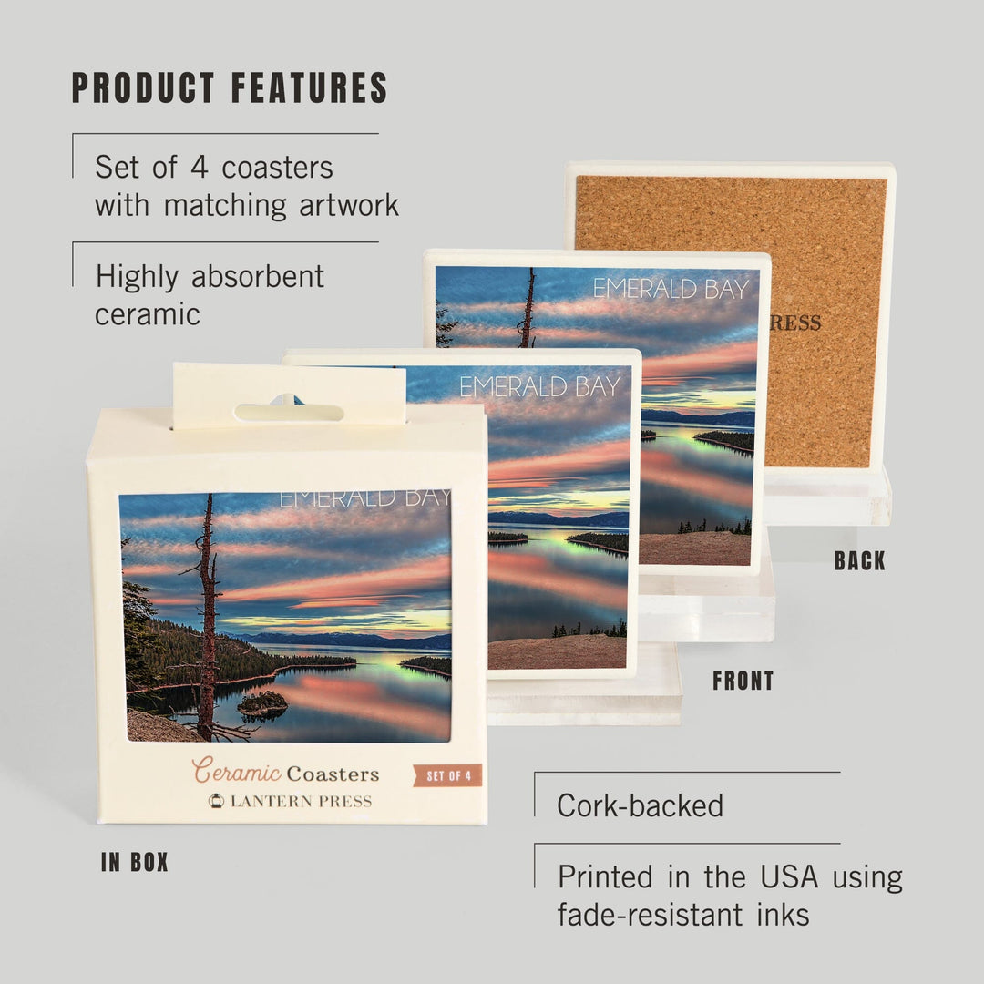 Lake Tahoe, California, Emerald Bay, Lake & Mirrored Sky, Lantern Press Photography, Coaster Set - Lantern Press