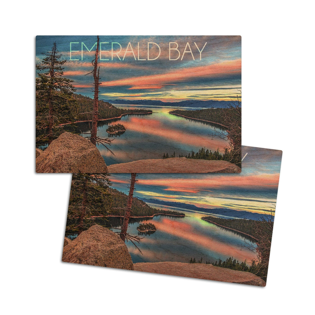 Lake Tahoe, California, Emerald Bay, Lake & Mirrored Sky, Lantern Press Photography, Wood Signs and Postcards Wood Lantern Press 4x6 Wood Postcard Set 