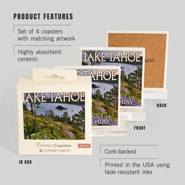 Lake Tahoe, California, Emerald Bay, Lantern Press Artwork, Coaster Set - Lantern Press