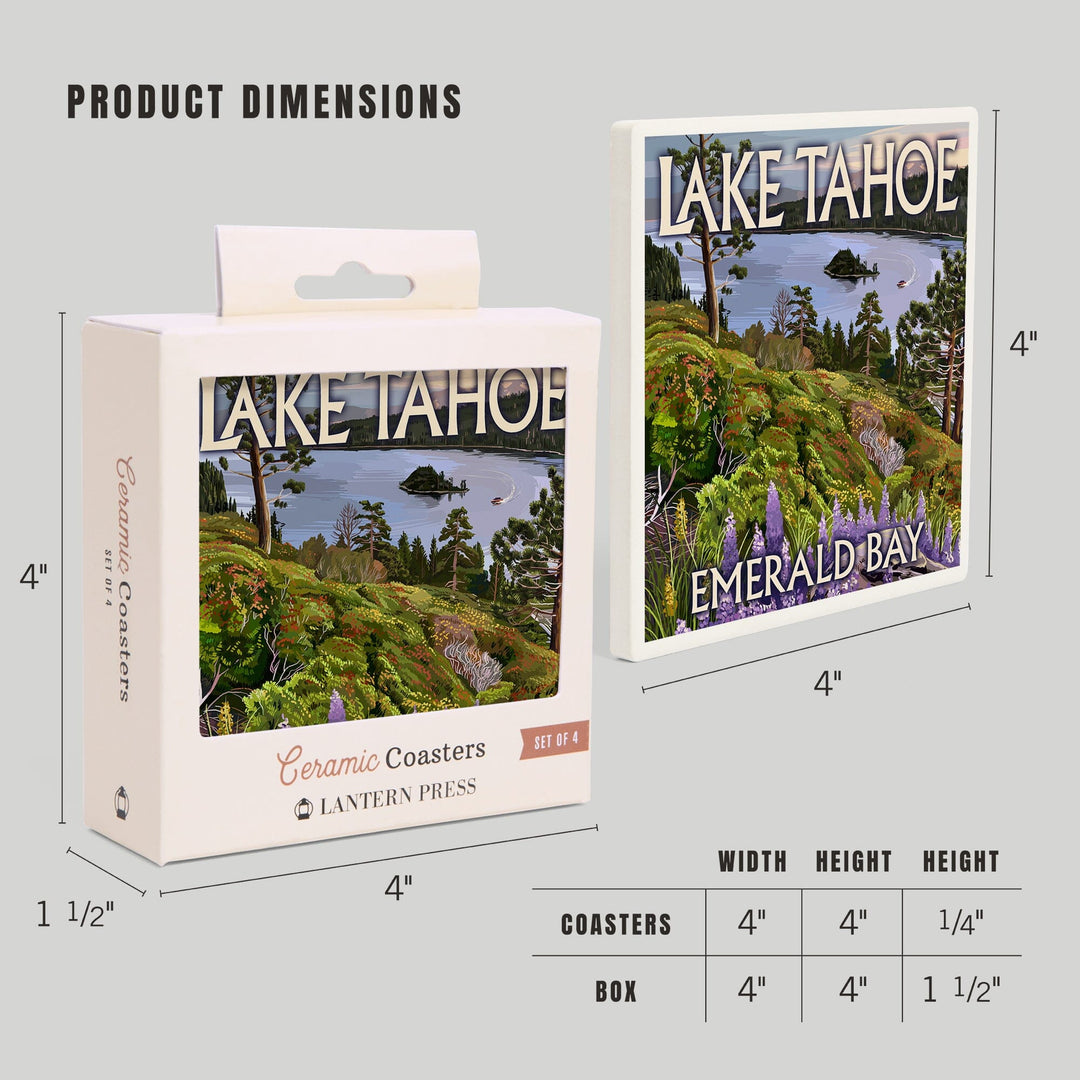 Lake Tahoe, California, Emerald Bay, Lantern Press Artwork, Coaster Set - Lantern Press