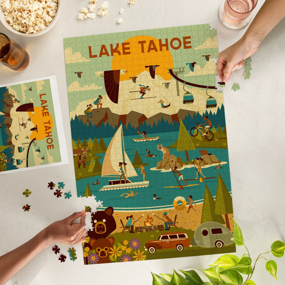 Lake Tahoe, California, Geometric, Jigsaw Puzzle Puzzle Lantern Press 