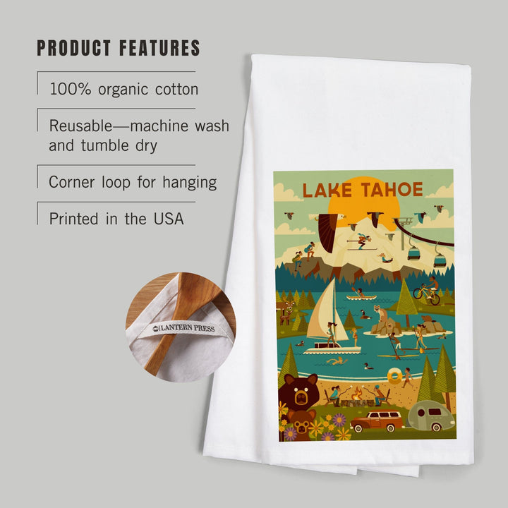 Lake Tahoe, California, Geometric, Organic Cotton Kitchen Tea Towels Kitchen Lantern Press 